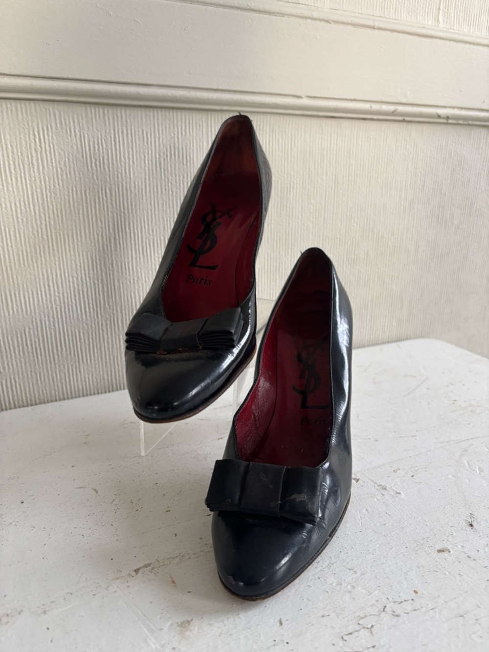 Vintage Black Leather YSL Bow Pump